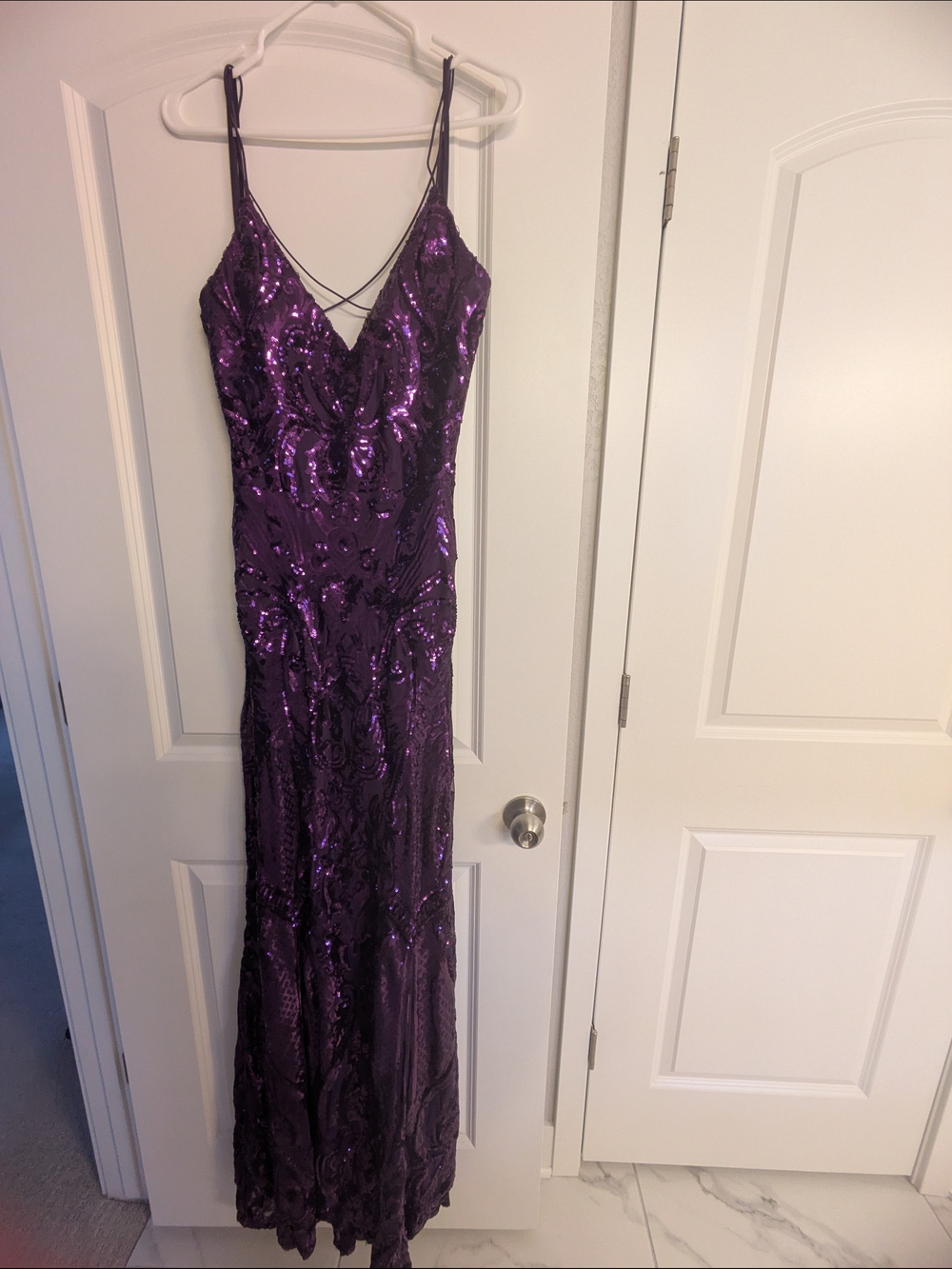 Windsor Purple Sequin Spaghetti Strap Maxi Dress